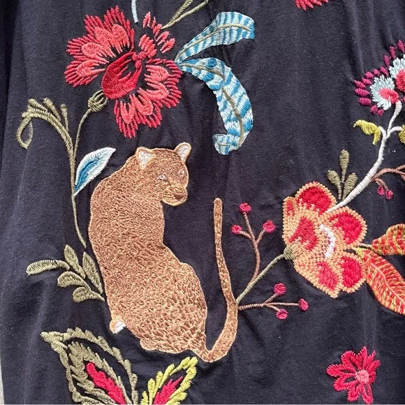 Johnny Was Isabella Kimono Sleeve Tee Black Embroidered Dress - Picture 6 of 7